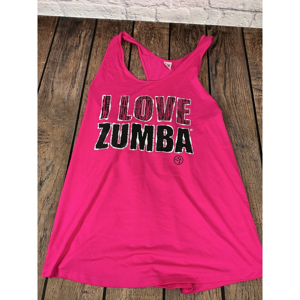 Zumba I Love Zumba Tank Top Hot Pink Racerback Heart Graphic L